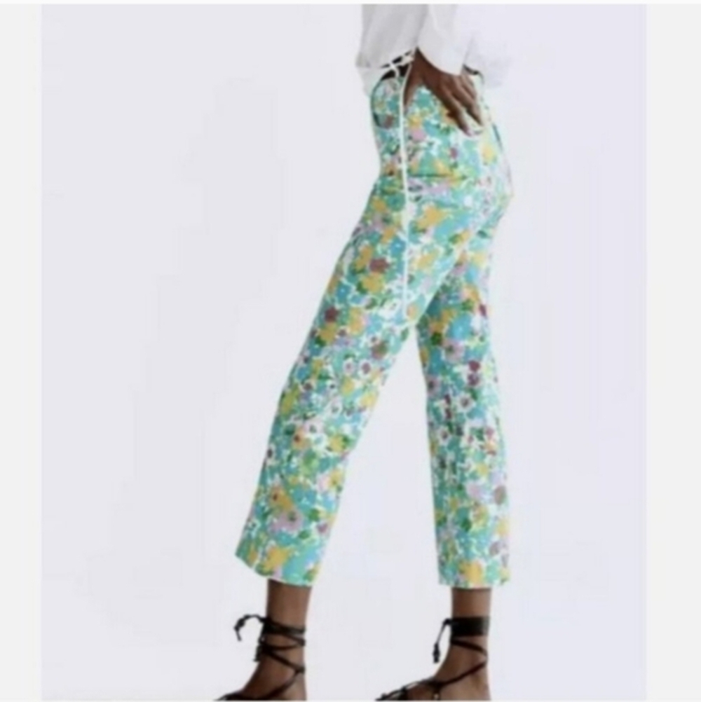 ZARA| Floral Printed Linen Blend| Flare Trousers|‎ Size 4​